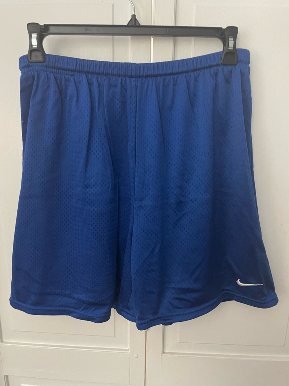 Nike Men's Blue Mesh Athletic Shorts with White Swoosh